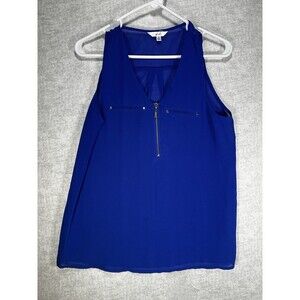 Norah Top Blue Women’s Small 1/4 Zip Polyester Sleeveless Tank Semi Sheer Blouse